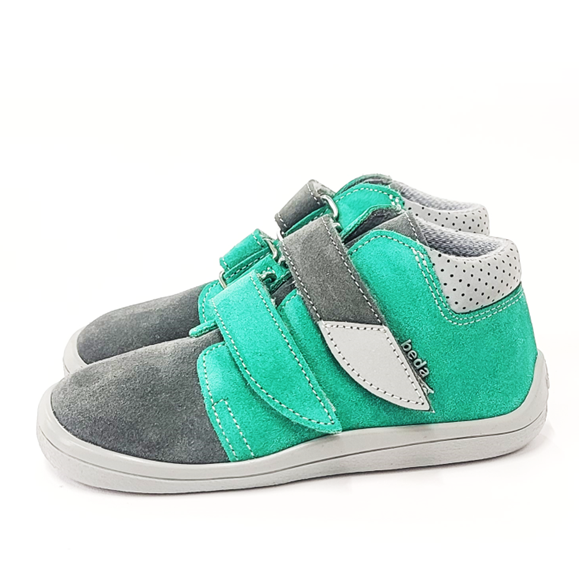 BOTIN BEDA BAREFOOT RESPETUOSO PIEL VELOUR VERDE Y GRIS